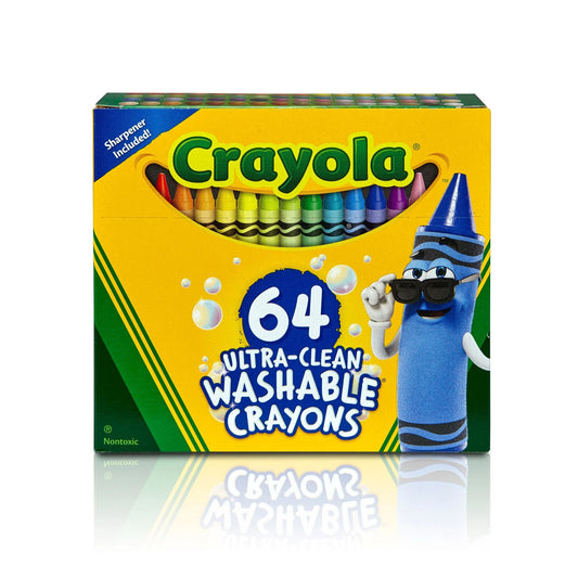 Ultra-Clean Washable Crayons with Sharpener, 64 Ct, Back to School Supplies, Art Supplies, Kids at Home Activities