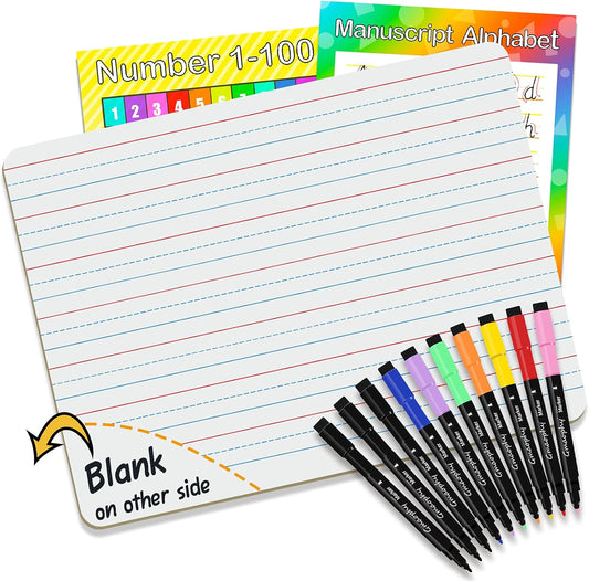 Dry Erase Board, Small Dry Erase White Board 9"X12" with 10 Pcs Dry Erase Markers, Double Sided Dry Erase Lapboard with Lines/White Board, Mini Whiteboards for Kids