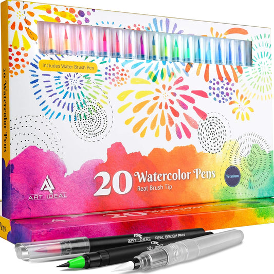 Coloring Pens Water Brush, Art Supplies Watercolor Brush Pens Set for Coloring Books, Bullet Journal, Coloring Books, Lettering, Beginner Painters, Art & Craft Set (20)